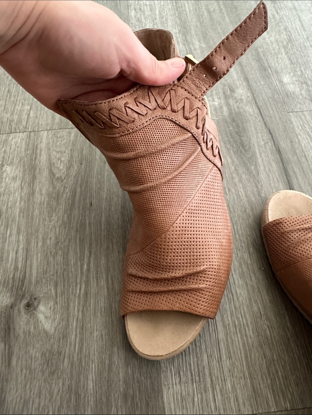 Earthies Brown Perforated Open-Toe Ankle Sandals with Buckle - Picture 12 of 14